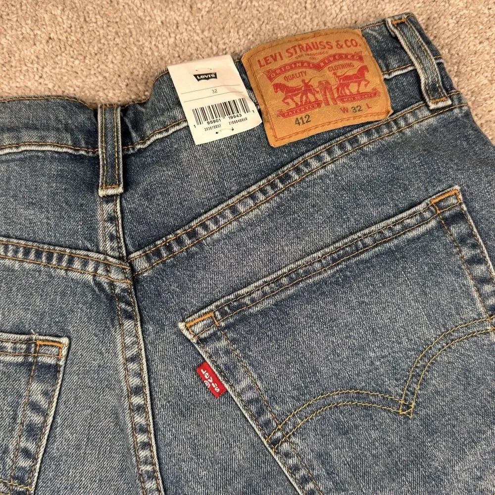 Levi's 412 Jean Shorts NWT New Slim Fit Distressed Ripped Denim Blue Men's 32 9